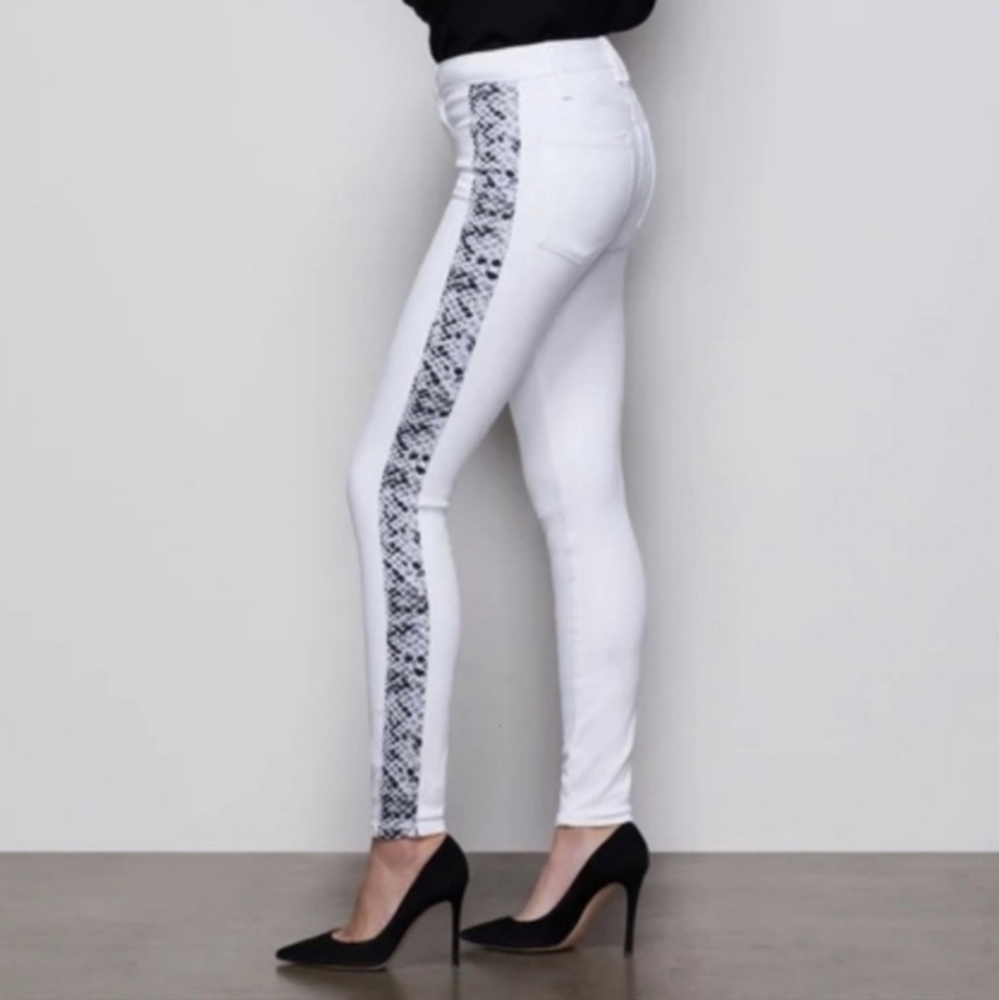 Good American Good Legs White Jeans Snakeskin Stripe Skinny High Rise Cotton 33